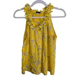 J.Crew 100% Silk Yellow Gray Ruffled Neckline Sleeveless Top Size M